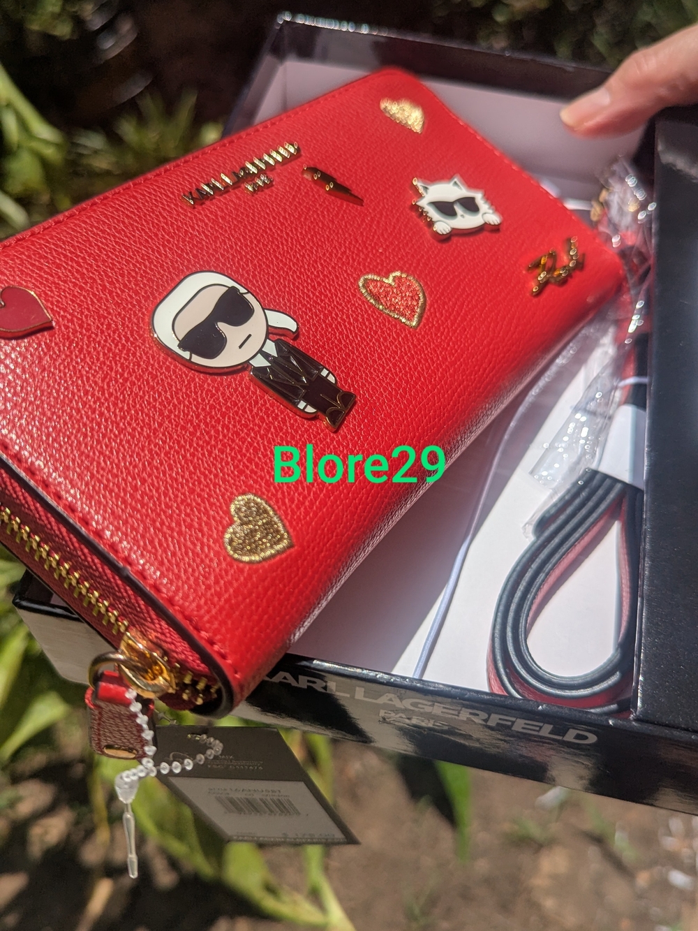 NWT Karl Lagerfeld Red Zip-Around Wallet with Pins & Removable Straps